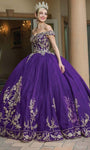 Basque Waistline Off the Shoulder Embroidered Fitted Lace-Up Ball Gown Dress