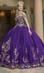 Basque Waistline Off the Shoulder Embroidered Lace-Up Fitted Ball Gown Dress