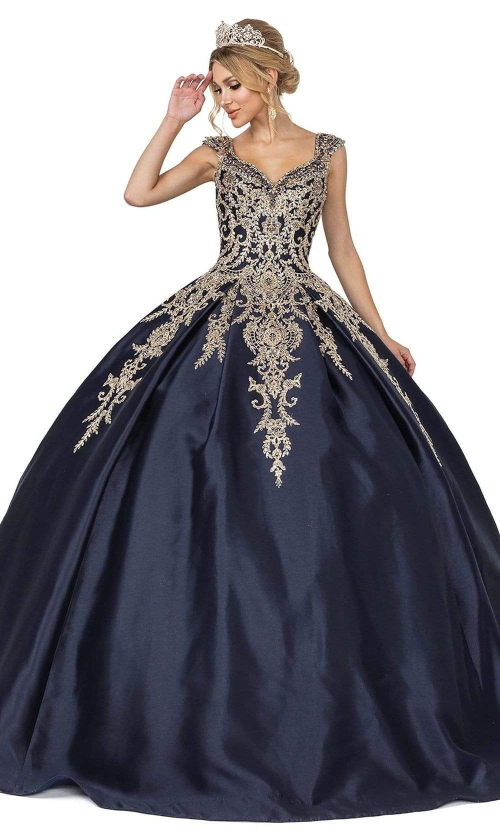 Dancing Queen - 1606 Cap Sleeve Metallic Applique Gown
