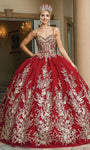 V Back Fitted Lace-Up Sleeveless Spaghetti Strap Floor Length Sweetheart Fit-and-Flare Natural Waistline Quinceanera Dress with a Brush/Sweep Train