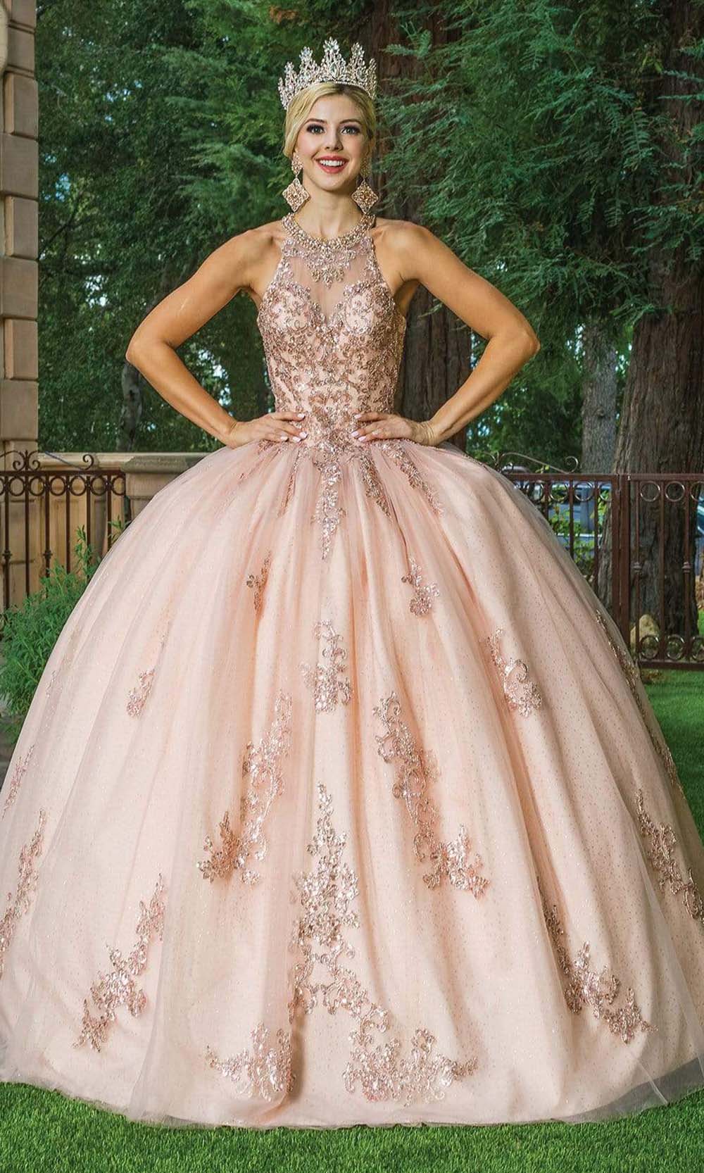 Dancing Queen - 1628 Halter Neck Embellished Ballgown