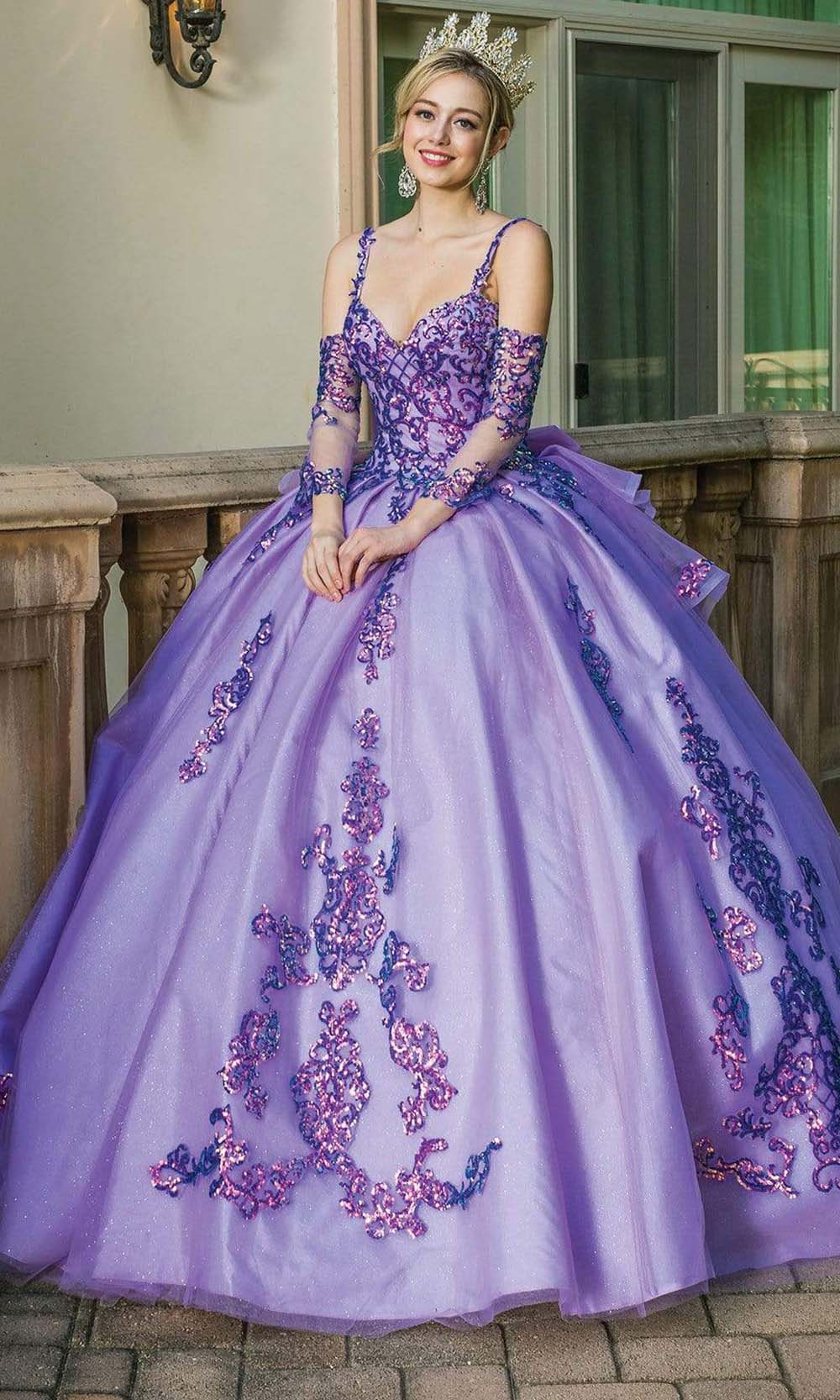 Dancing Queen - 1652 Shimmer Applique Ballgown with Bow Accent
