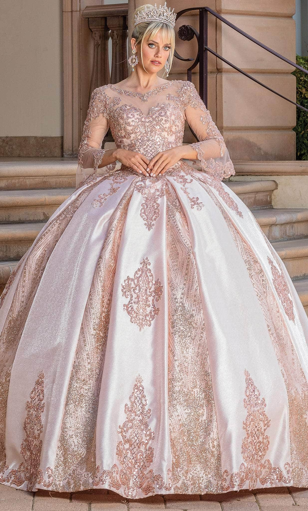 Dancing Queen 1665 - Bell Sleeve Ornate Quinceanera Ballgown
