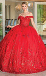 Sophisticated Floral Print Cold Shoulder Sleeves Off the Shoulder Basque Corset Waistline Wrap Beaded Applique Glittering Sheer Quinceanera Dress with a Brush/Sweep Train