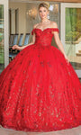 Sophisticated Floral Print Cold Shoulder Sleeves Off the Shoulder Basque Corset Waistline Glittering Wrap Sheer Applique Beaded Quinceanera Dress with a Brush/Sweep Train