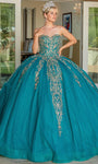 Strapless Sweetheart Basque Corset Waistline Beaded Glittering Applique Sheer Quinceanera Dress with a Brush/Sweep Train