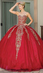 Strapless Sweetheart Basque Corset Waistline Sheer Applique Glittering Beaded Quinceanera Dress with a Brush/Sweep Train