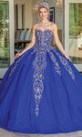 Strapless Sweetheart Sheer Glittering Applique Beaded Basque Corset Waistline Quinceanera Dress with a Brush/Sweep Train