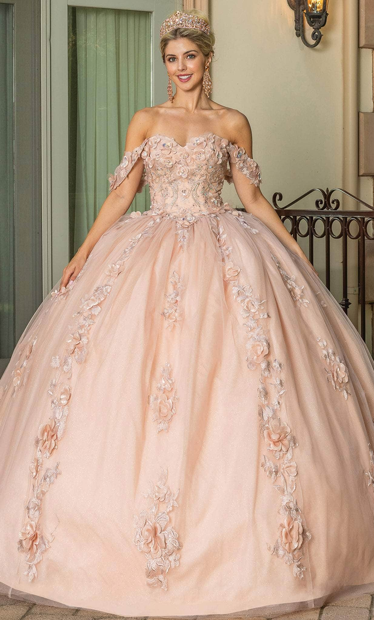 Dancing Queen 1687 - Draped Sleeve Floral Ballgown
