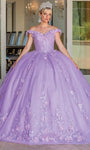 Sophisticated Basque Corset Waistline Floral Print Off the Shoulder Applique Beaded Tiered Open-Back Quinceanera Dress with a Brush/Sweep Train