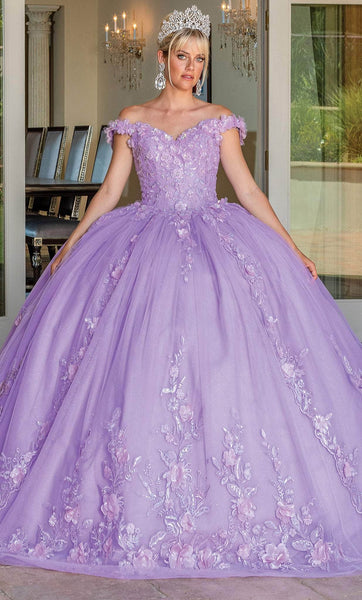 Sophisticated Basque Corset Waistline Floral Print Off the Shoulder Open-Back Applique Tiered Beaded Quinceanera Dress with a Brush/Sweep Train