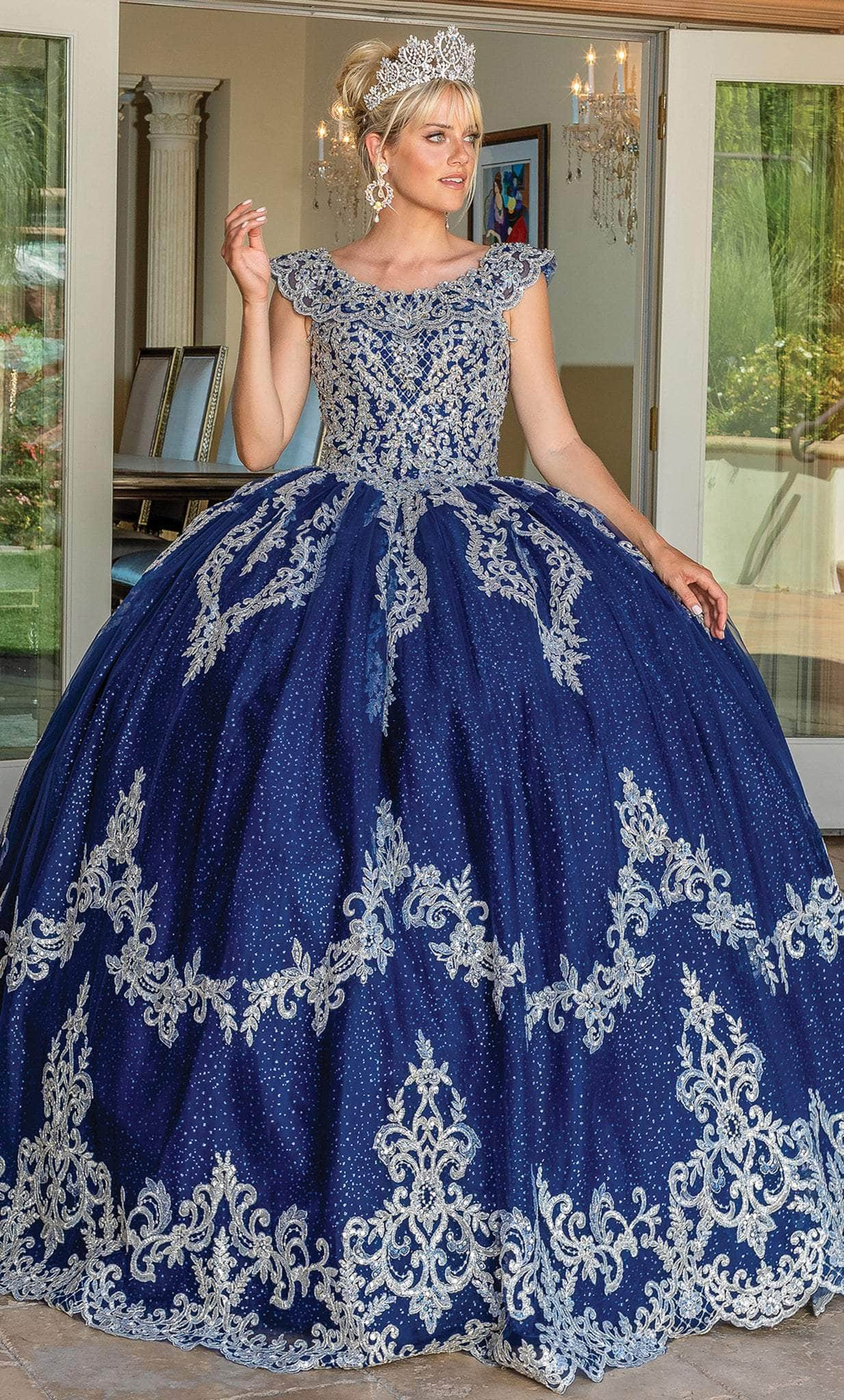 Dancing Queen 1709 - Scoop Neck Beaded Appliqued Ballgown
