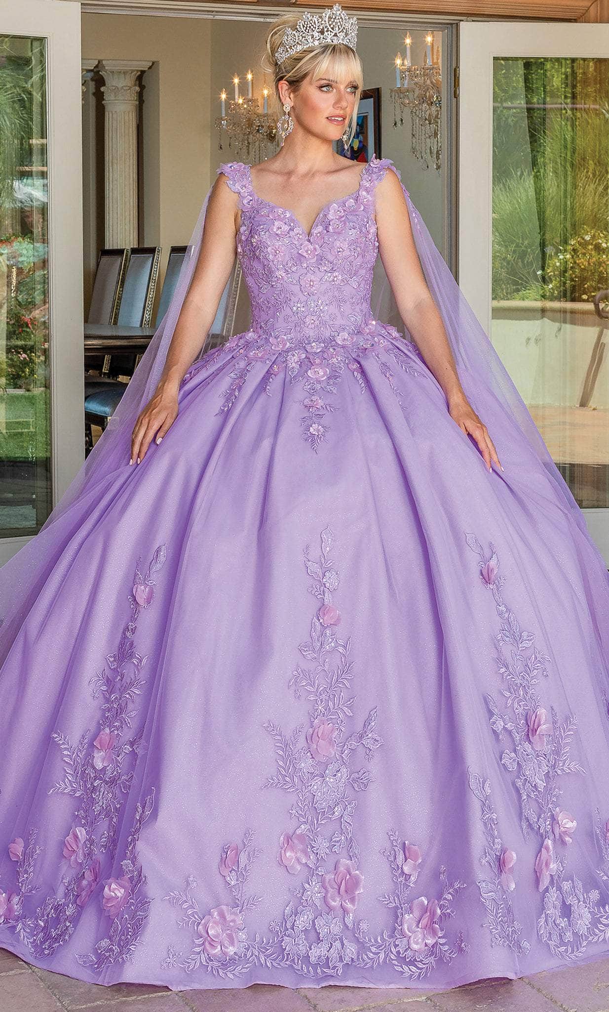 Dancing Queen 1716 - Cape Sleeve Embroidered Ballgown
