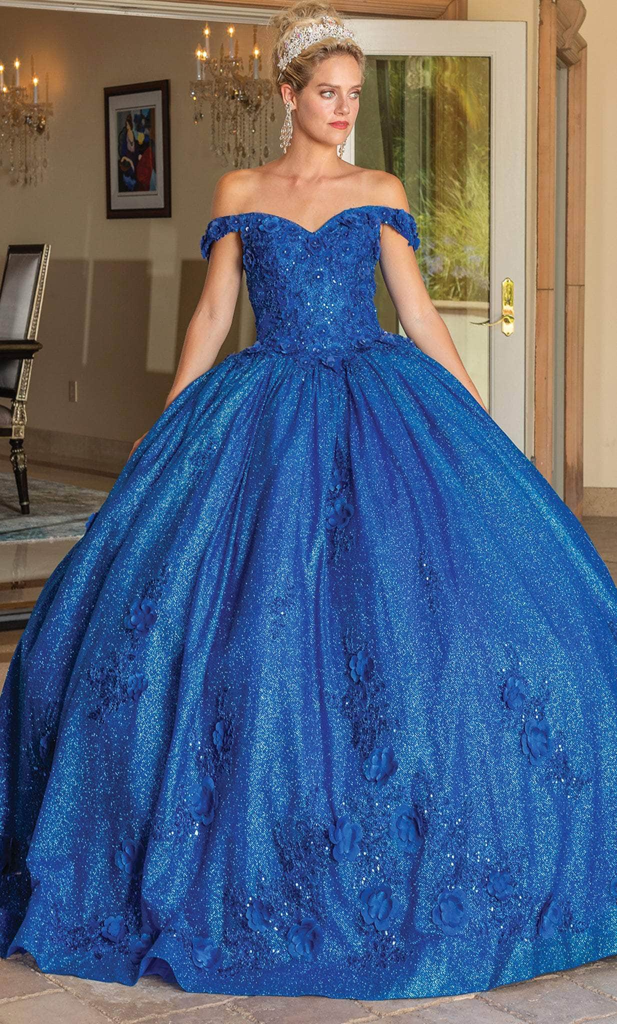 Dancing Queen 1718 - Off Shoulder Glitter Ballgown With Cape
