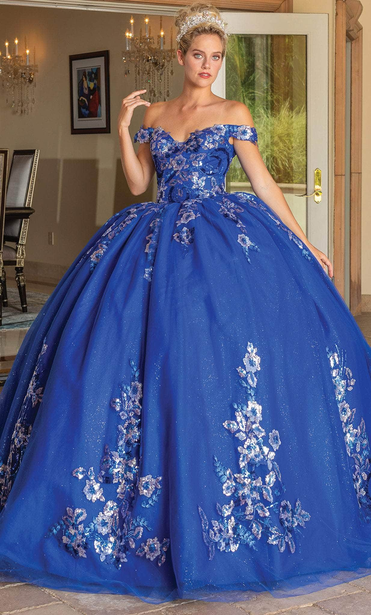 Dancing Queen 1737 - Off-Shoulder Floral Embellished Ballgown
