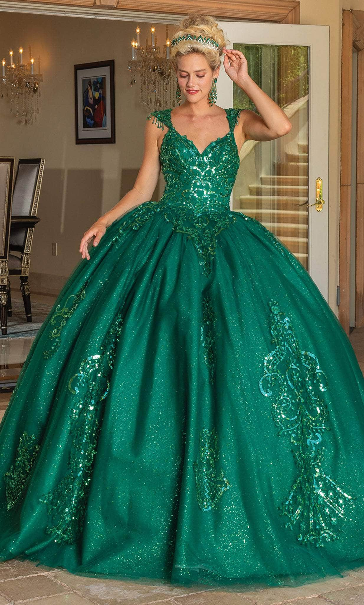 Dancing Queen 1758 - Sequined Cutout Back Ballgown
