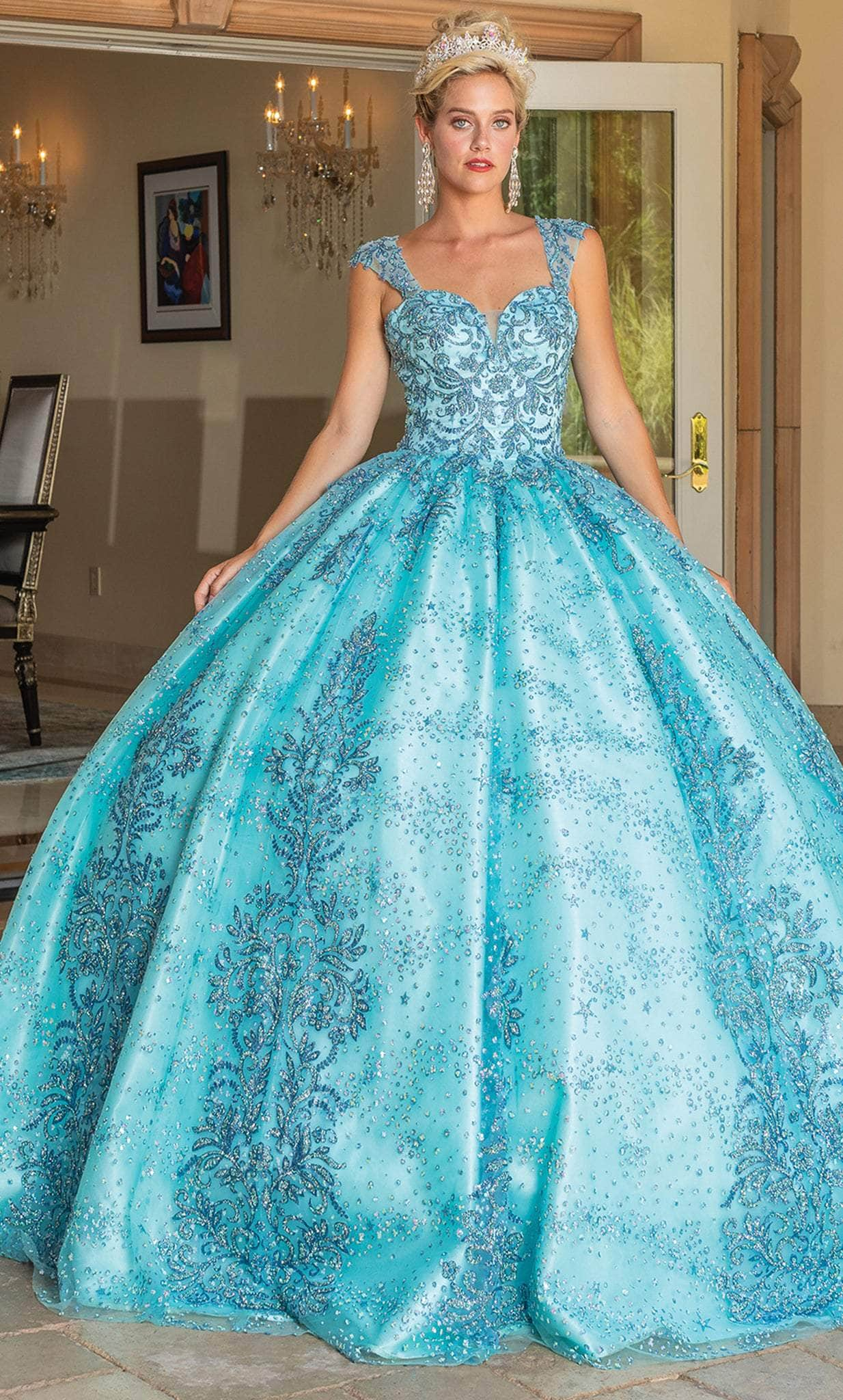 Dancing Queen 1784 - Cap Sleeve Glitter Quinceanera Ballgown
