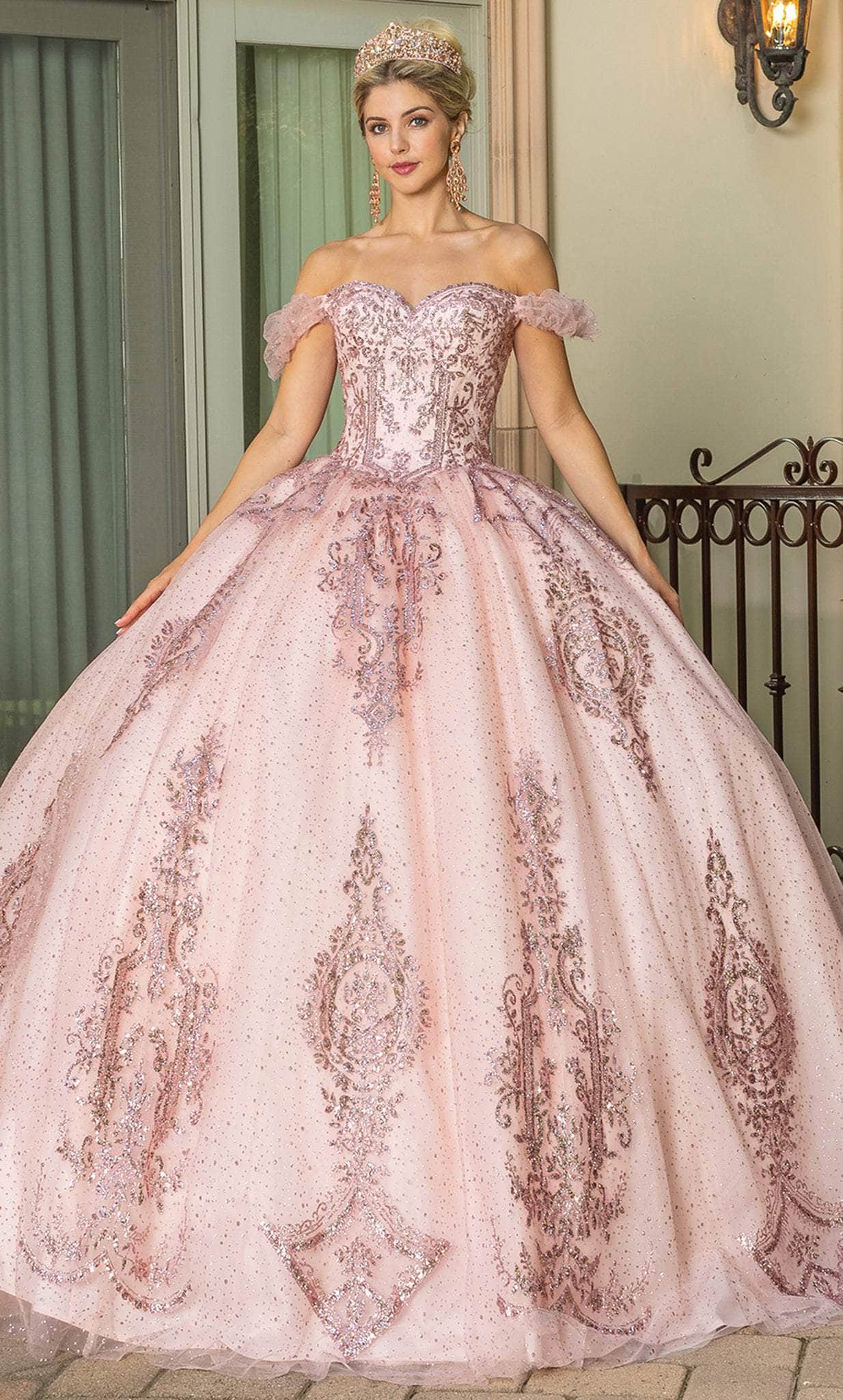 Dancing Queen 1803 - Ruffled Off-Shoulder Lace-Up Back Ballgown
