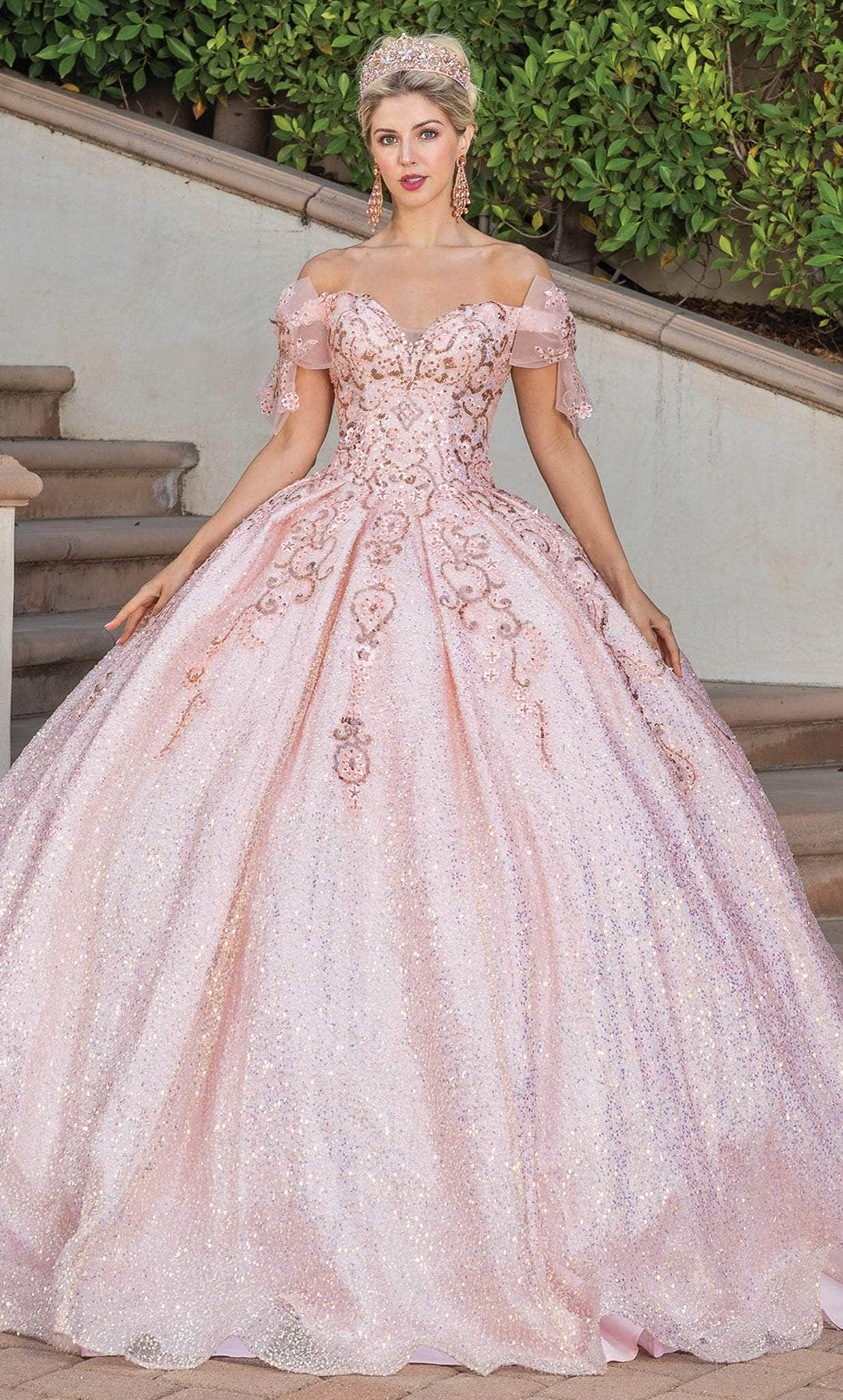 Dancing Queen 1804 - Bow Sequin Quinceanera Ballgown
