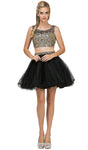 Sexy Sophisticated A-line Scoop Neck Sleeveless Jeweled Cutout Glittering Illusion Cocktail Dress With Ruffles