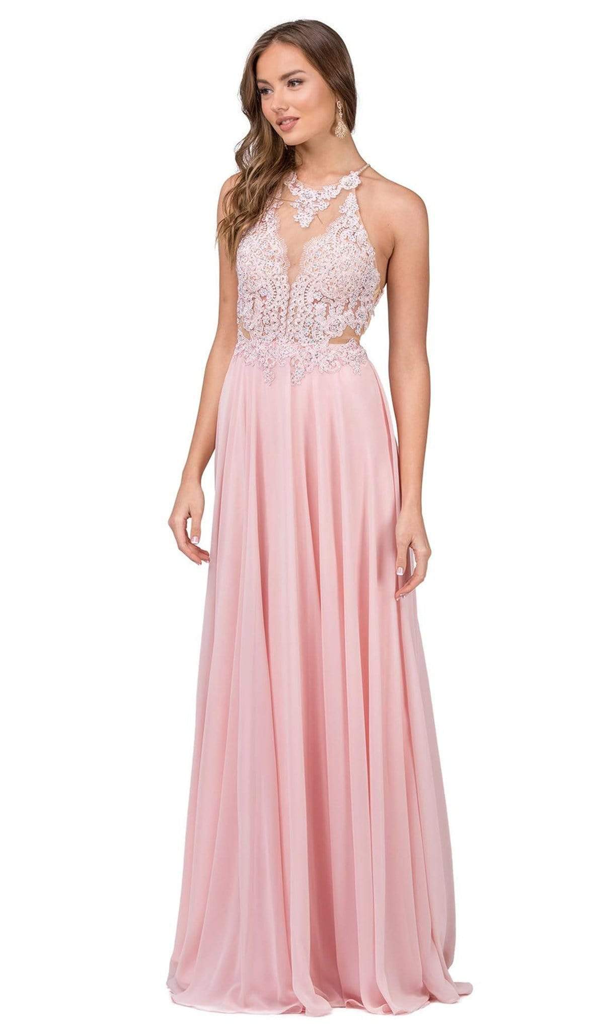 Dancing Queen - 2015 Lace Embellished Illusion Bodice Chiffon Gown