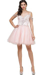A-line Cocktail Short Draped Lace-Up Jeweled Open-Back Sheer Fitted Beaded Tiered Cold Shoulder Sleeves Off the Shoulder Corset Natural Waistline Sweetheart Fit-and-Flare Dress With Rhinestones