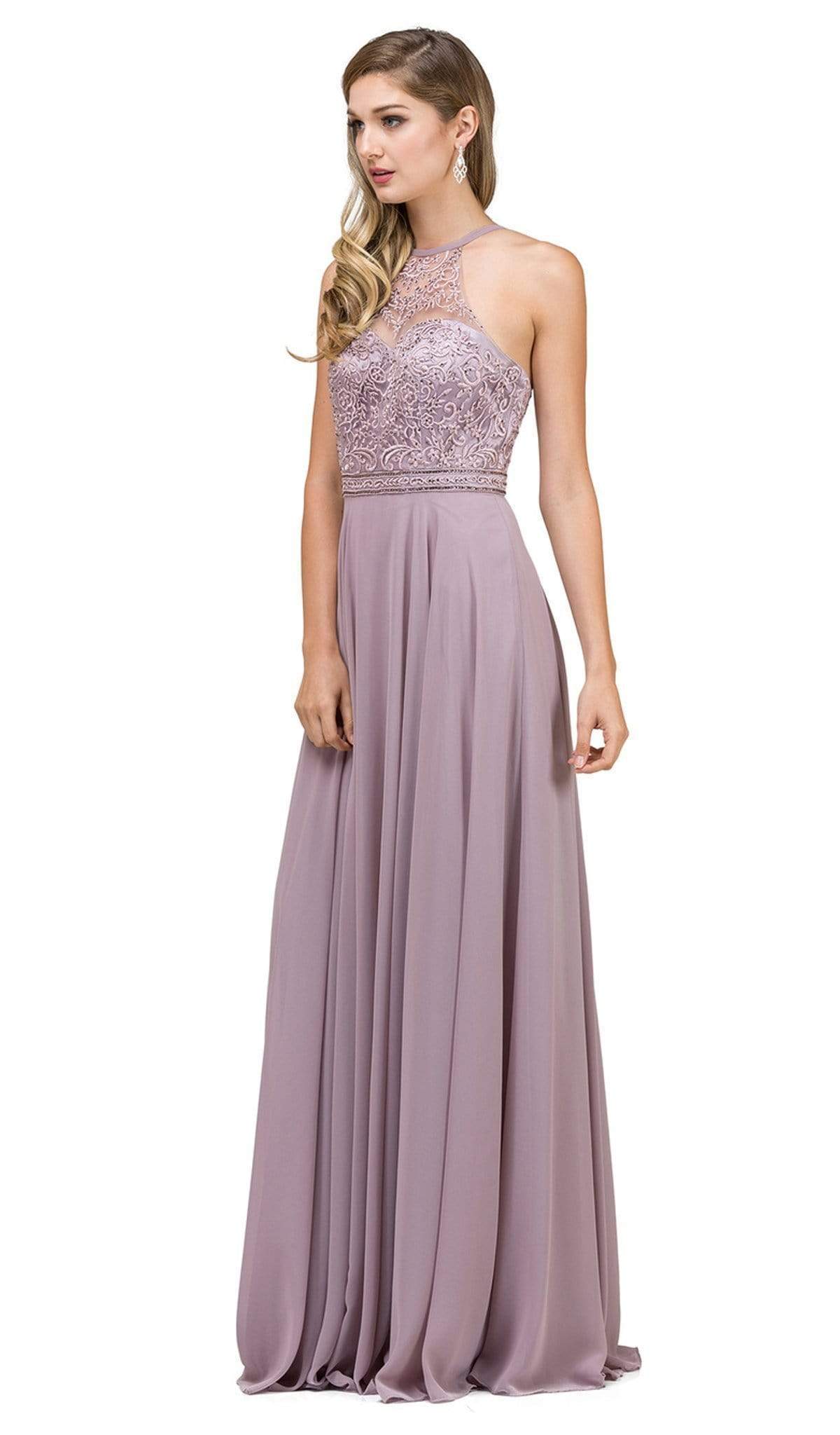 Dancing Queen - 2092 Embroidered Halter A-Line Evening Gown