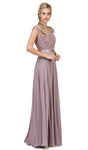 A-line Floral Print Cap Sleeves Jeweled Banding Illusion Pleated Flowy Sheer Sheer Back Evening Dress