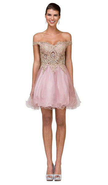 A-line Off the Shoulder Applique Cocktail Above the Knee Dress With Rhinestones