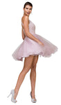 Halter Tulle Cocktail Above the Knee Sleeveless Applique Sheer Fitted Floral Print Party Dress