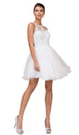 Halter Tulle Floral Print Sheer Fitted Applique Cocktail Above the Knee Sleeveless Party Dress