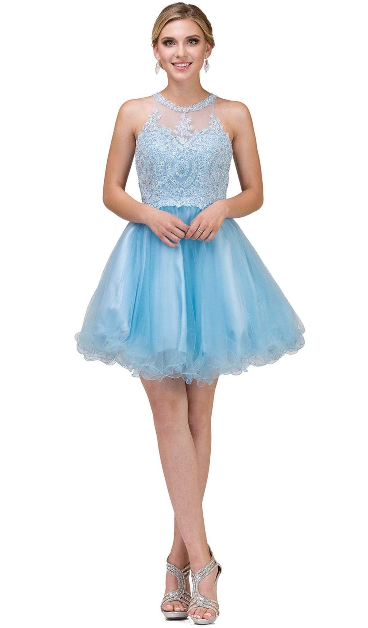 Dancing Queen - 2156 Halter Floral Appliques Tulle Cocktail Dress
