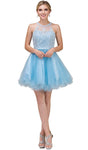 Floral Print Sleeveless Applique Sheer Fitted Cocktail Above the Knee Halter Tulle Party Dress