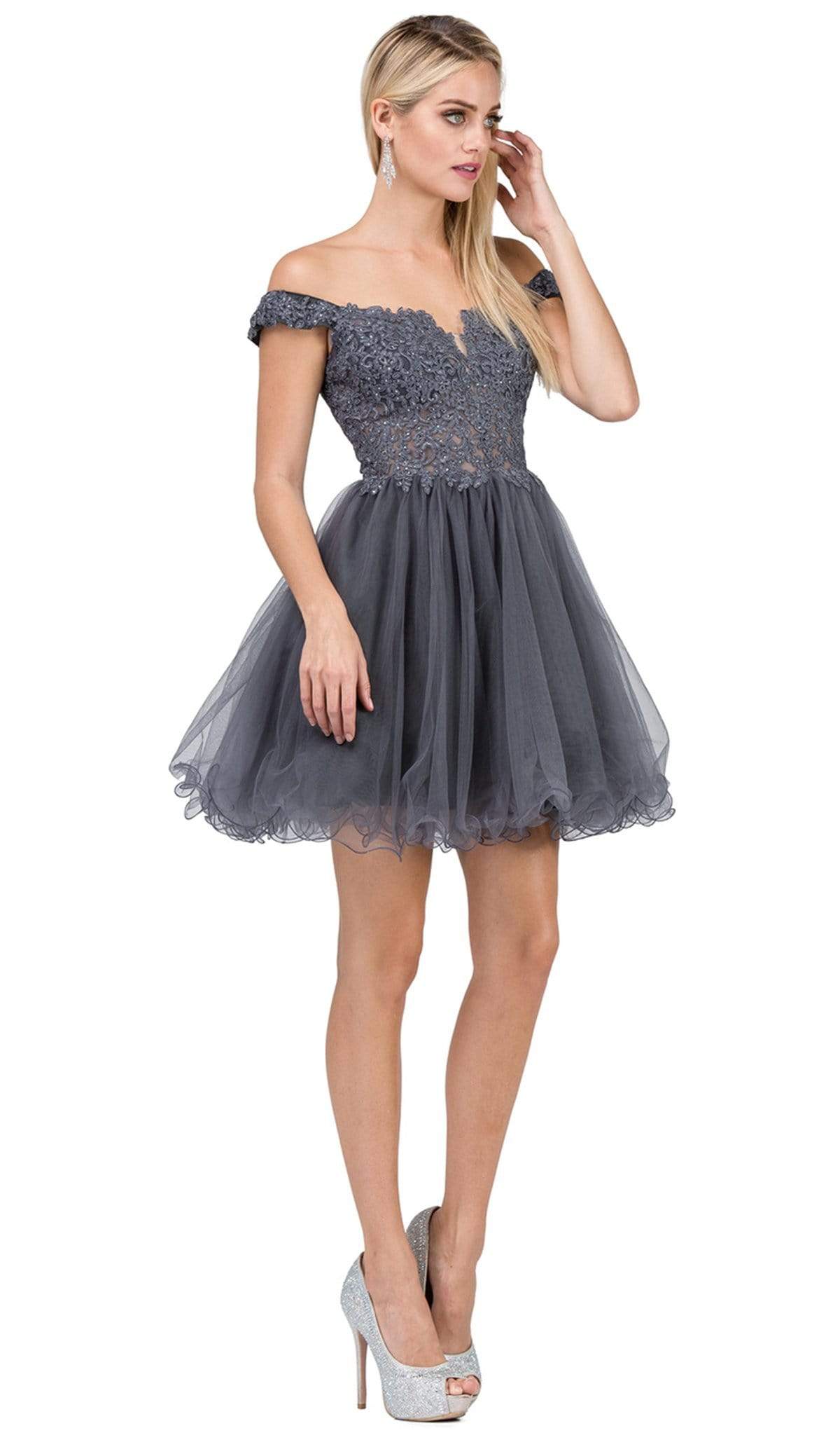 Dancing Queen - 2248 Off shoulder Beaded Lace A Line Cocktail Dress