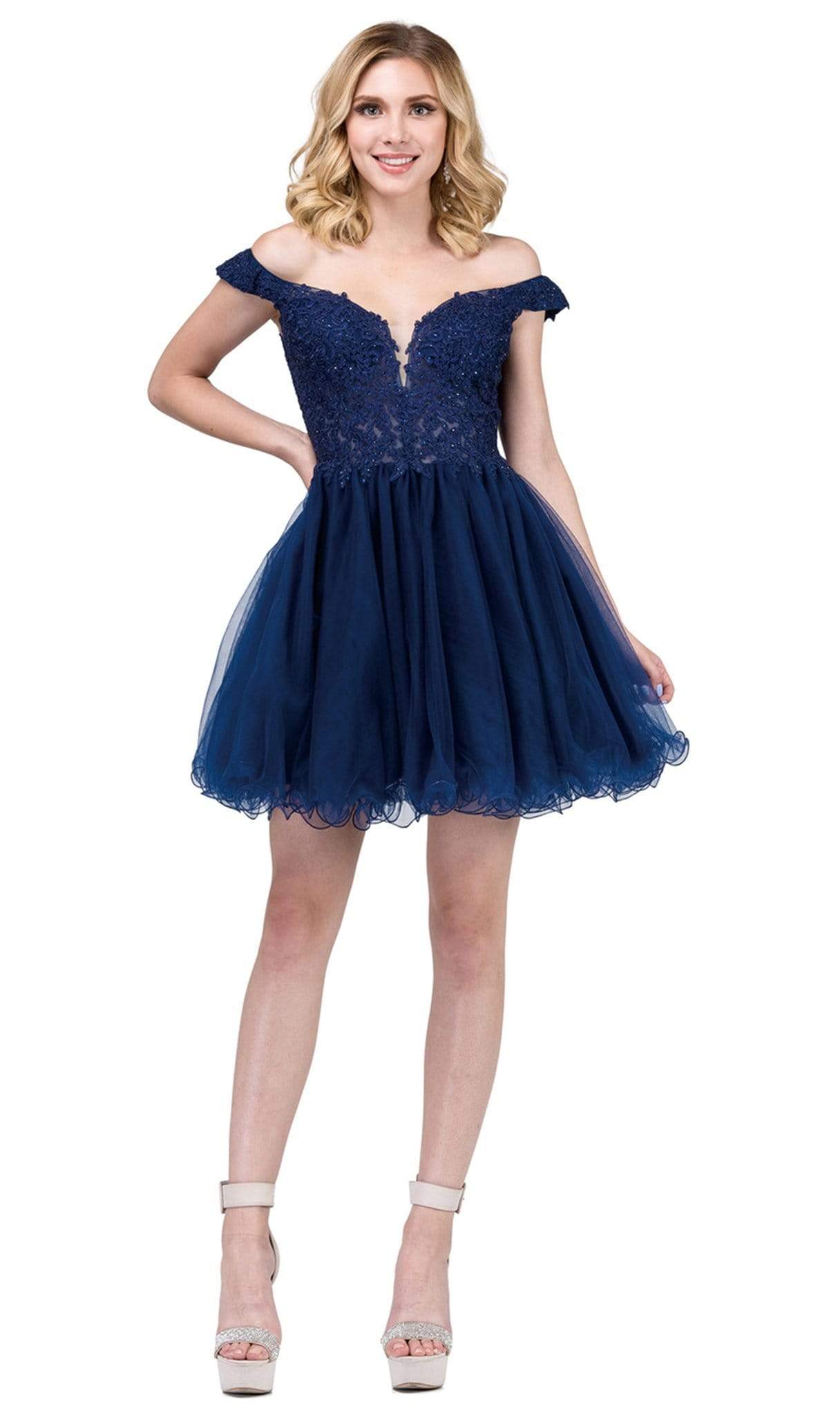 Dancing Queen - 2248 Off shoulder Beaded Lace A Line Cocktail Dress
