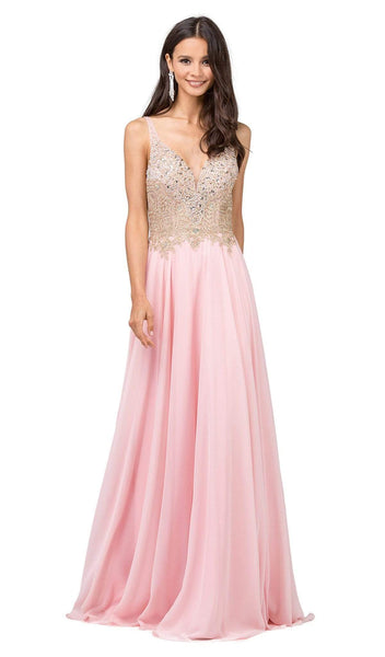 Sexy Sophisticated A-line Plunging Neck Sweetheart Natural Waistline Chiffon Back Zipper Beaded V Back Fitted Sheer Pleated Open-Back Floor Length Sleeveless Evening Dress/Prom Dress with a Brush/Swee