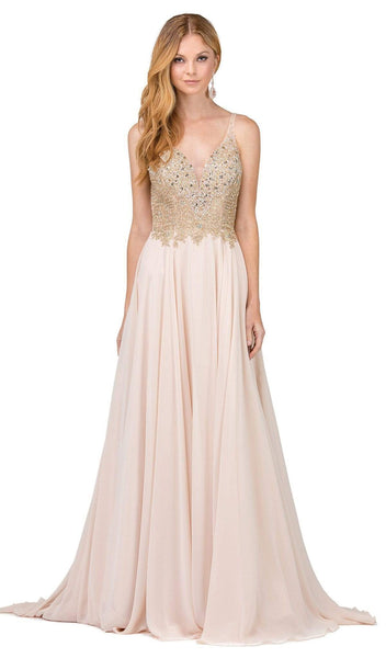 Sexy Sophisticated A-line Natural Waistline Plunging Neck Sweetheart V Back Open-Back Sheer Pleated Fitted Beaded Back Zipper Chiffon Floor Length Sleeveless Evening Dress/Prom Dress with a Brush/Swee