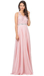 A-line V-neck Sleeveless Lace Applique Open-Back Belted Fitted Flowy Evening Dress/Prom Dress with a Brush/Sweep Train