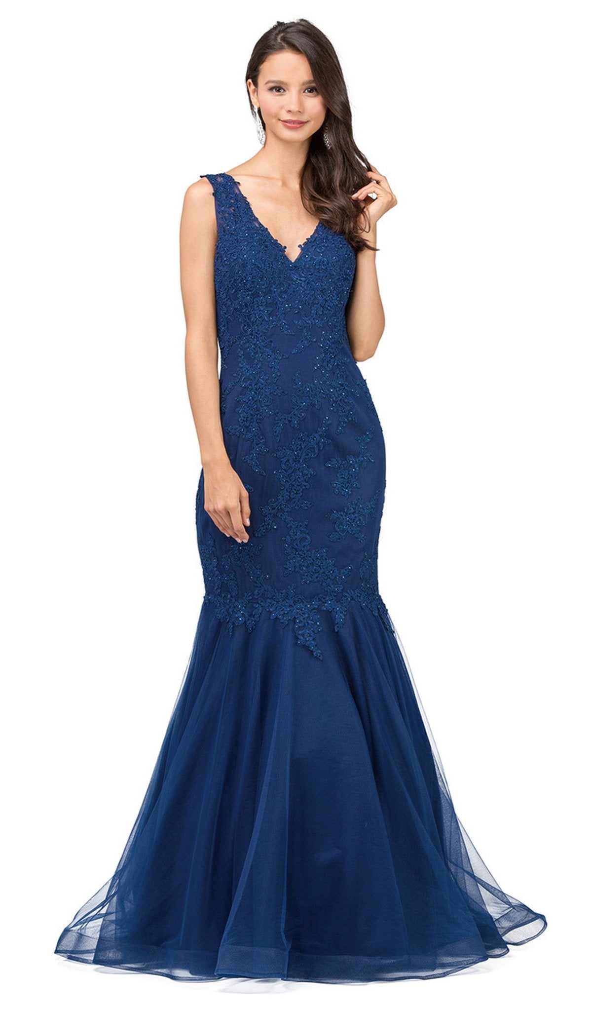 Dancing Queen - 2383 V-neck Embellished Mermaid Prom Gown