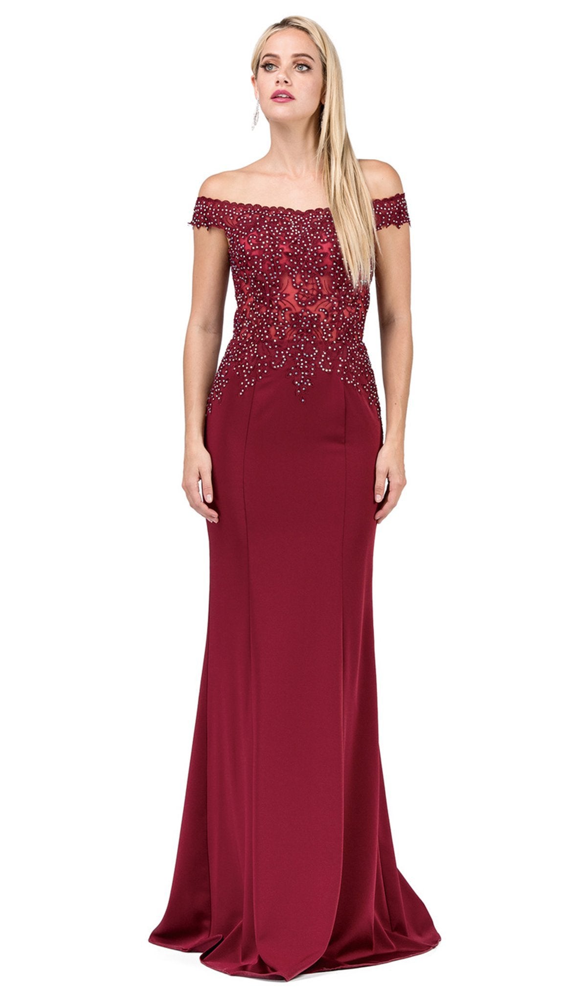 Dancing Queen - 2440 Adorned Illusion Off Shoulder Prom Gown
