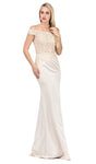 Lace Sheath Off the Shoulder Floor Length Sheer Cutout Applique Illusion Sheath Dress/Prom Dress