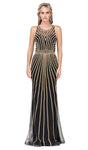 Tall Illusion Sheer Jeweled Sheer Back Beaded Metallic Sheath Sweetheart Natural Waistline Floor Length Striped Print Sheath Dress/Prom Dress