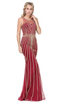 Tall Sweetheart Sheath Natural Waistline Floor Length Metallic Sheer Back Sheer Illusion Jeweled Beaded Striped Print Sheath Dress/Prom Dress