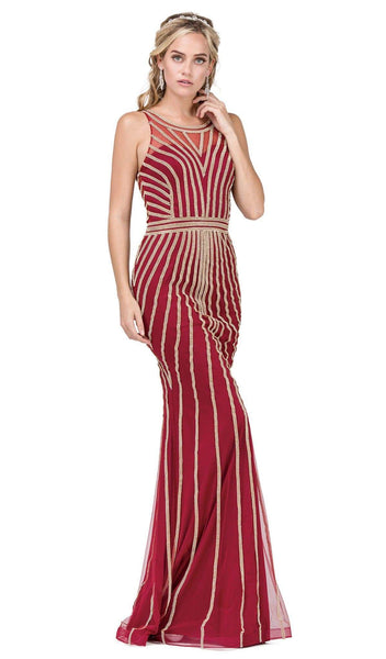 Tall Metallic Floor Length Sheath Sheer Jeweled Beaded Illusion Sheer Back Striped Print Sweetheart Natural Waistline Sheath Dress/Prom Dress