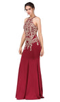 Sleeveless Applique Racerback Fitted Floor Length Mermaid Halter Prom Dress with a Brush/Sweep Train