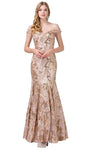 Sophisticated Fit-and-Flare Mermaid Glittering Sequined Fitted Floor Length Off the Shoulder Dress