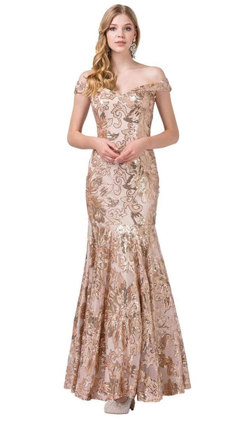 Sophisticated Off the Shoulder Fit-and-Flare Mermaid Floor Length Fitted Glittering Sequined Dress