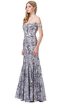 Sophisticated Fit-and-Flare Mermaid Fitted Glittering Sequined Off the Shoulder Floor Length Dress