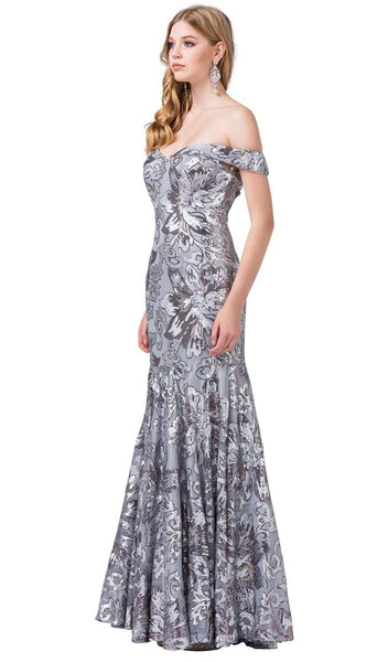 Sophisticated Off the Shoulder Fit-and-Flare Mermaid Floor Length Sequined Glittering Fitted Dress