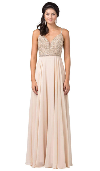 A-line Plunging Neck Sweetheart Natural Waistline Sequined Sheer Beaded V Back Back Zipper Jeweled Sleeveless Evening Dress With Rhinestones